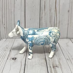 CowParade 2007 Blue White Delft Chinoiserie Cow Figurine Peacock Tiger Art